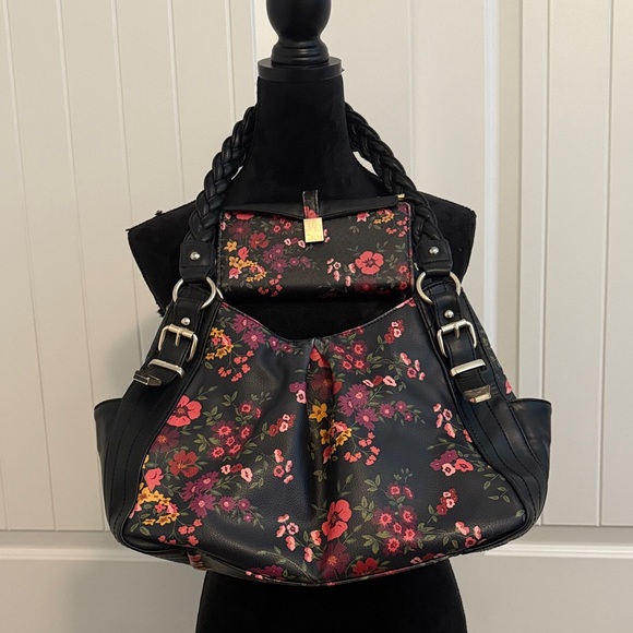 Apt. 9 Handbags - Apt. 9 Black and Pink Floral Shoulder Bag and Wallet